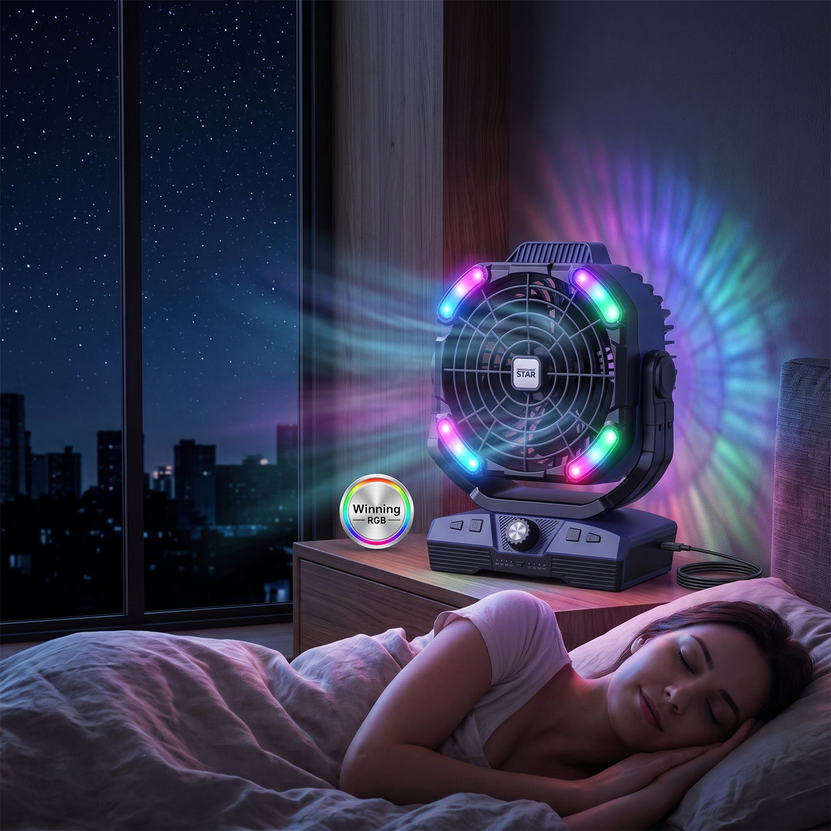 Ventilateur de Table Rechargeable RGB