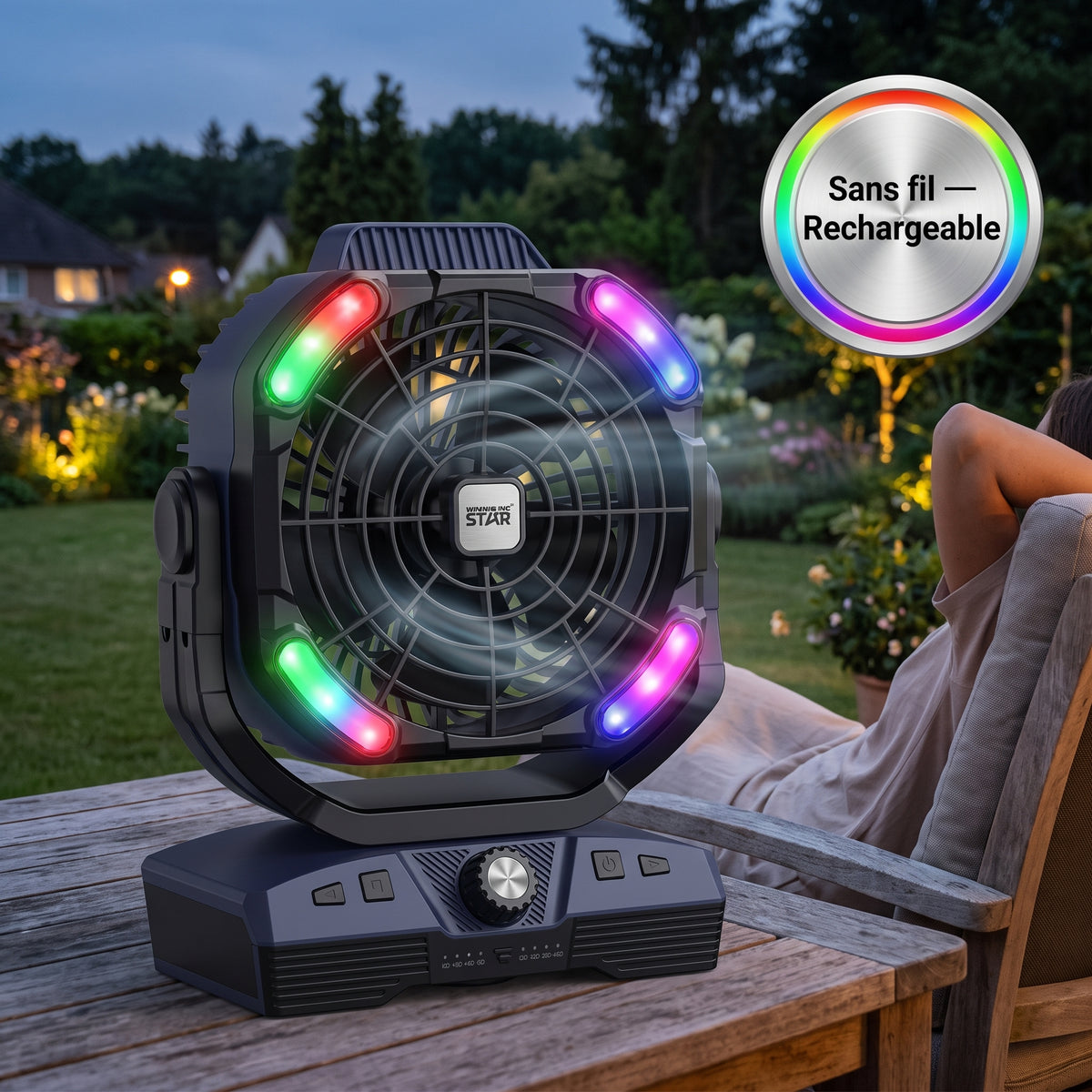 Ventilateur de Table Rechargeable RGB