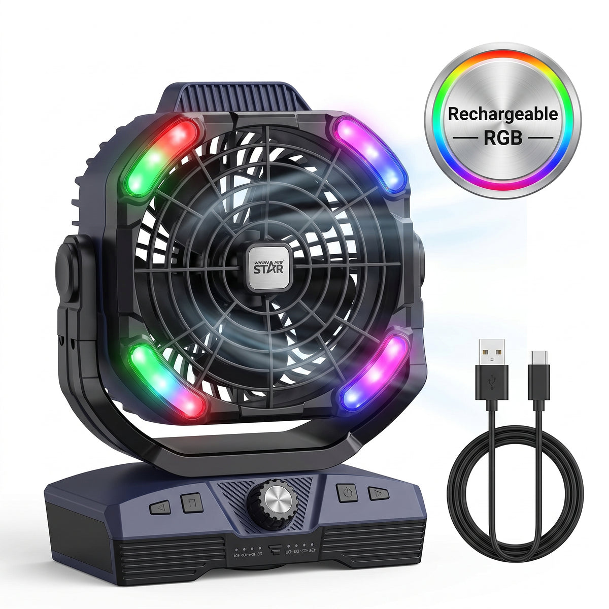 Ventilateur de Table Rechargeable RGB
